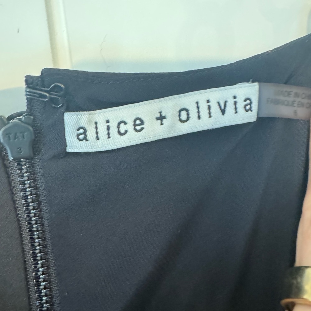 Alice + Olivia Black Mini Slip Dress with Gold Chain Straps - Picture 3 of 3